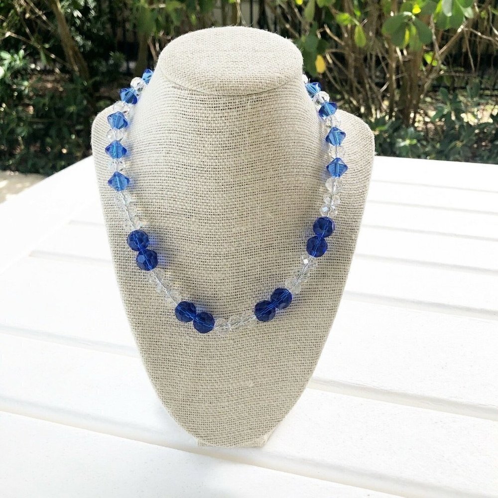 NWT Genuine Czech Crystal Beaded Necklace Blue Clear